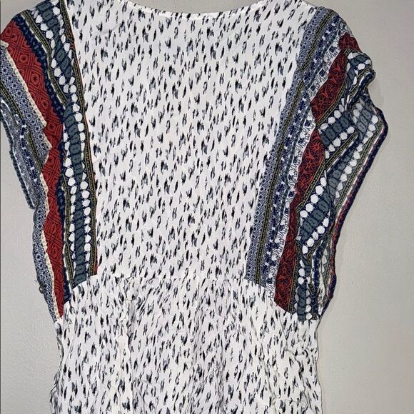 Umgee Black and White Tie Front Bohemian Relaxed Top Large - Picture 11 of 13